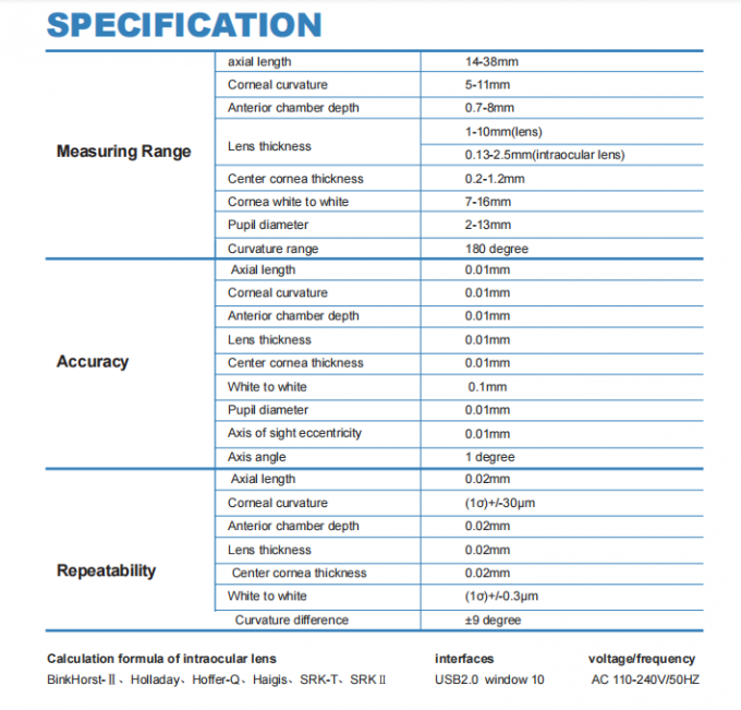 Ophthalmic Optical Biometer Eye Axial Length Measurement Calculate