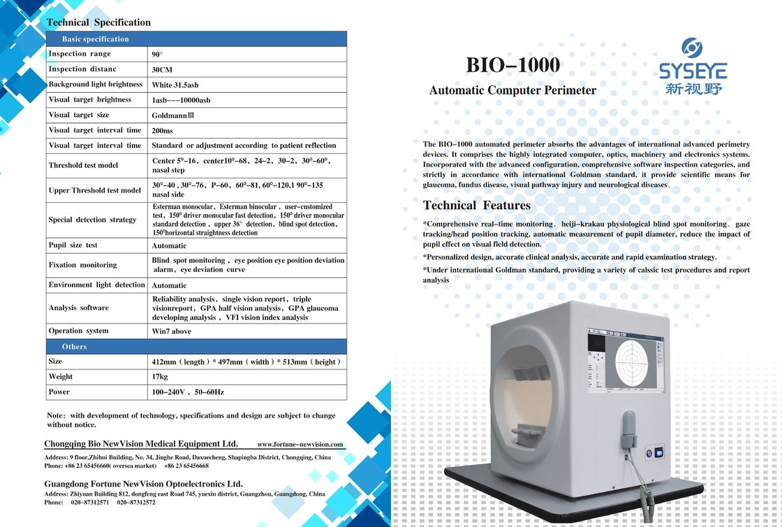 Automated Perimetry Visual Field Test Machine 60Hz Small Size